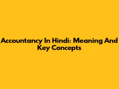 Accountancy In Hindi: Meaning And Key Concepts