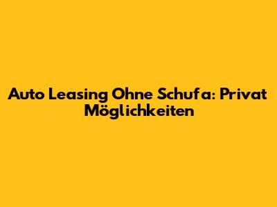 Auto Leasing Ohne Schufa: Privat Möglichkeiten