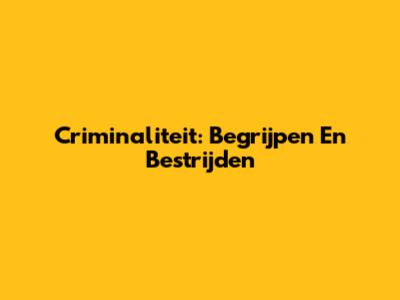 Criminaliteit: Begrijpen En Bestrijden