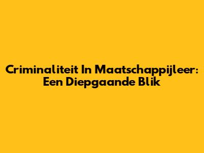 Criminaliteit In Maatschappijleer: Een Diepgaande Blik