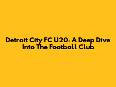 Detroit City FC U20: A Deep Dive Into The Football Club