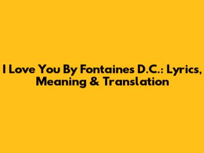 I Love You By Fontaines D.C.: Lyrics, Meaning & Translation
