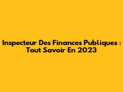 Inspecteur Des Finances Publiques : Tout Savoir En 2023