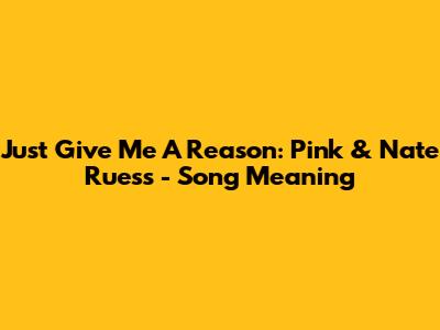 Just Give Me A Reason: Pink & Nate Ruess - Song Meaning