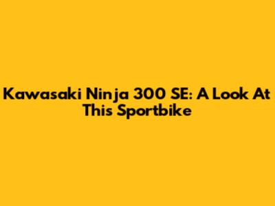 Kawasaki Ninja 300 SE: A Look At This Sportbike
