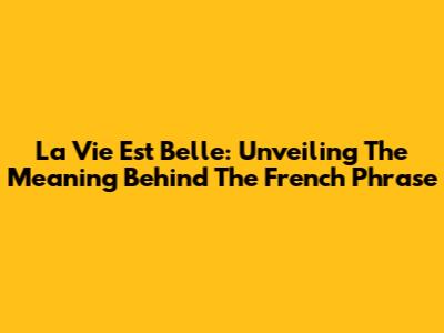 La Vie Est Belle: Unveiling The Meaning Behind The French Phrase