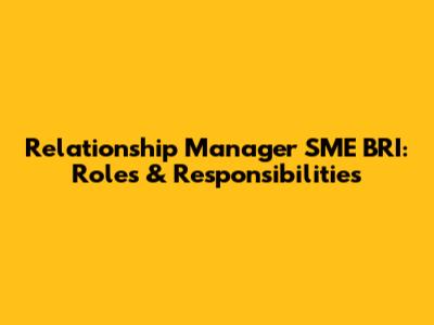 Relationship Manager SME BRI: Roles & Responsibilities