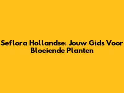 Seflora Hollandse: Jouw Gids Voor Bloeiende Planten