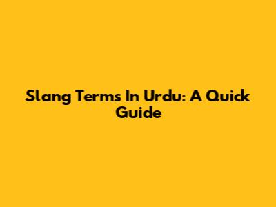 Slang Terms In Urdu: A Quick Guide