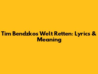 Tim Bendzko's 'Welt Retten': Lyrics & Meaning