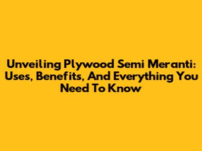 Unveiling Plywood Semi Meranti: Uses, Benefits, And Everything You Need To Know