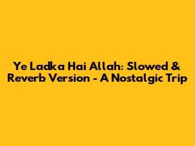 Ye Ladka Hai Allah: Slowed & Reverb Version - A Nostalgic Trip