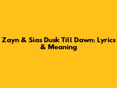 Zayn & Sia's Dusk Till Dawn: Lyrics & Meaning
